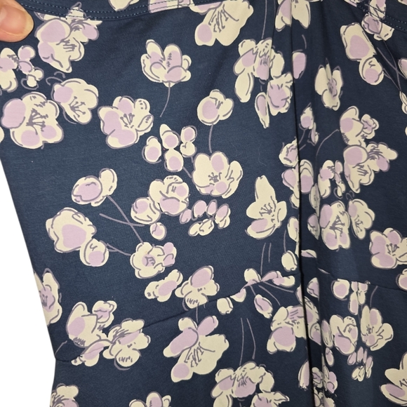 Pact Navy Blue Floral Fit & Flare Midi Dress Large Organic Cotton Racerback - Picture 7 of 9